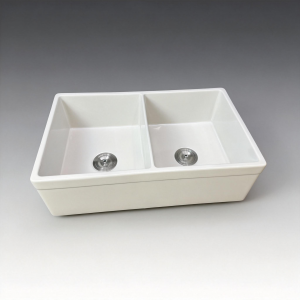 33-inch White Fireclay Double Bowl  Farmhouse/Apron-Front Kitchen Sink