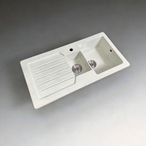 39-inch White Fireclay 1.5 Bowl Inset  Kitchen Sink with an Integrated Drainboard
